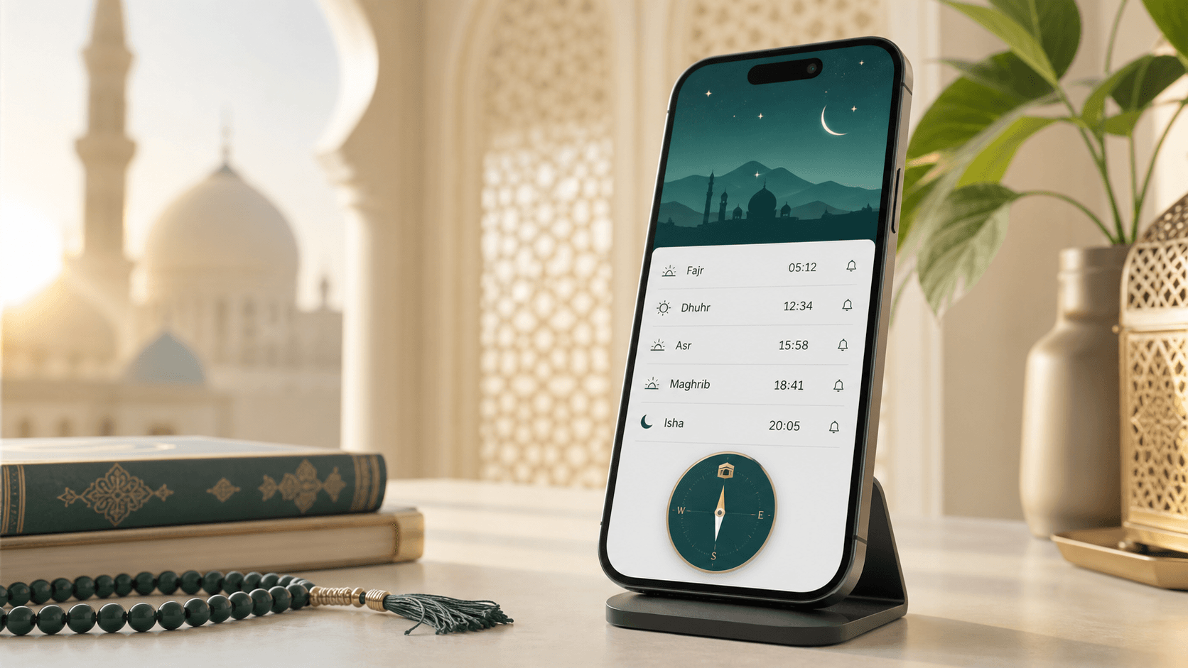 KrypAzan prayer times interface on a smartphone